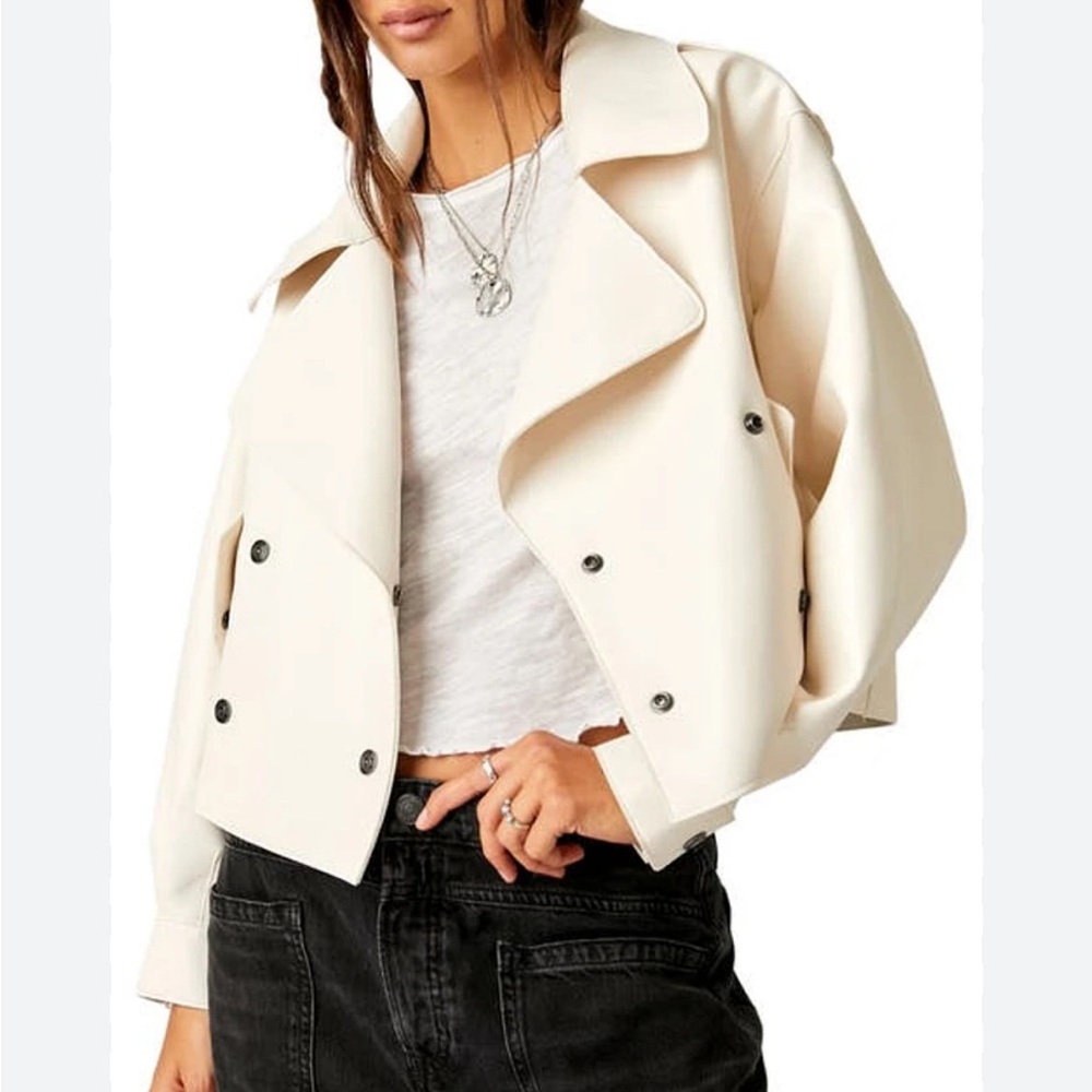 NWT Free People Alexis Vegan Leather Jacket Ivory Size XS
